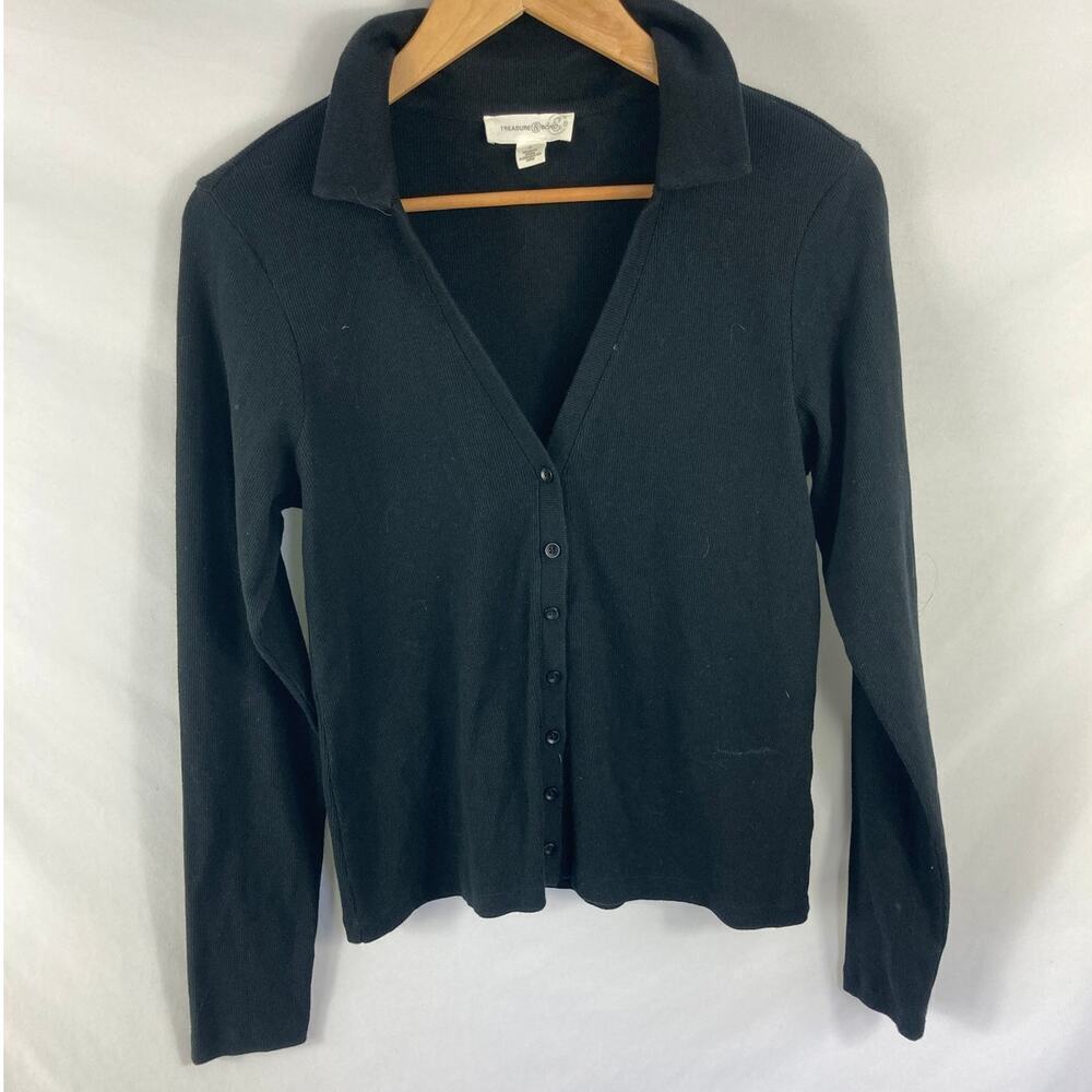 Treasure & Bond Collared Button Up Long Sleeve Knit Top Size Large